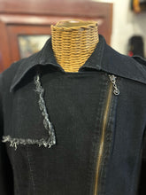 Load image into Gallery viewer, Samuel dong Black Cotton Blend Distressed frilly trim Jacket, Size L
