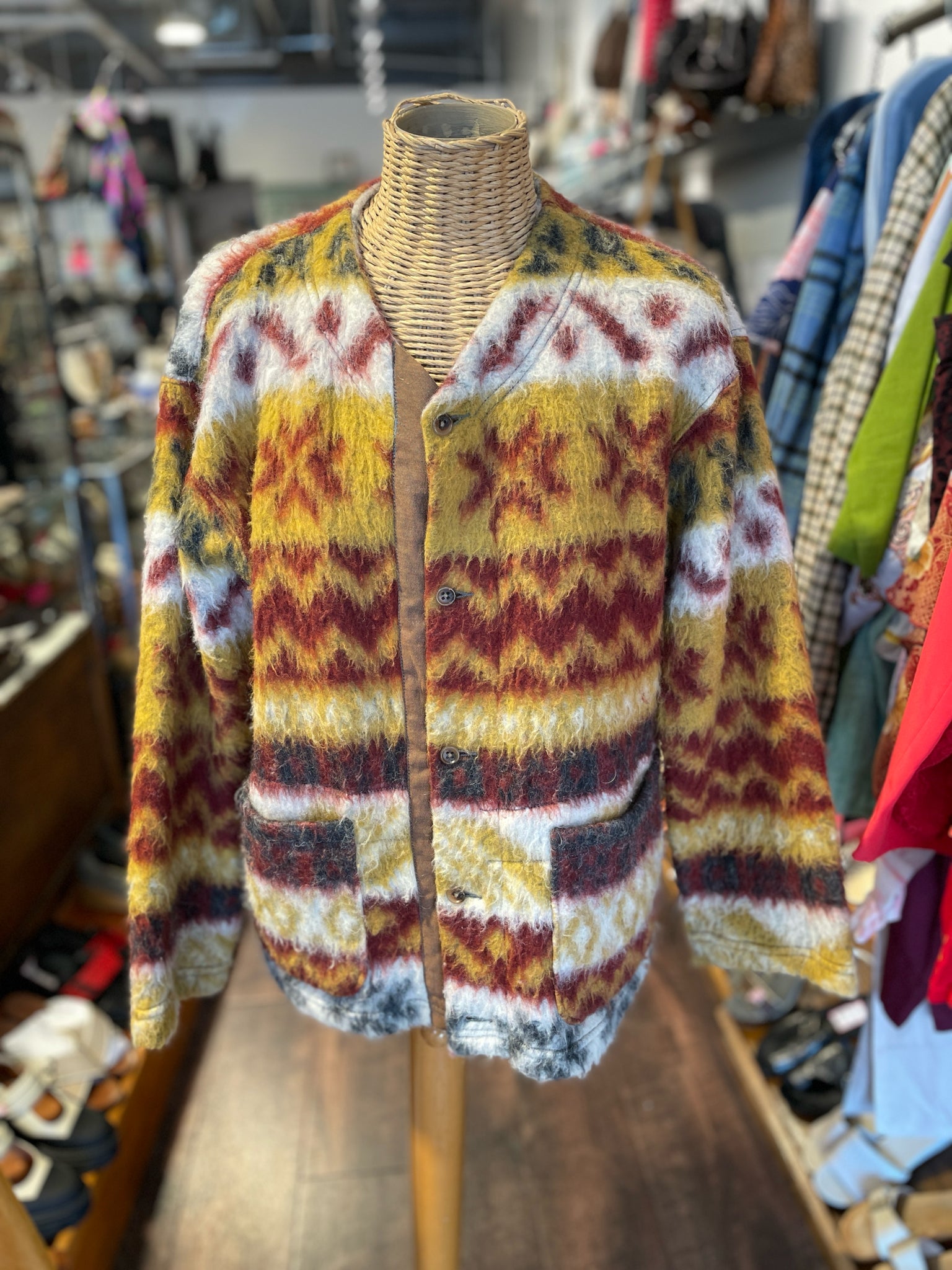 Engineered Garments Red and orange Poly Blend button longsleeve Sweater, Size XS