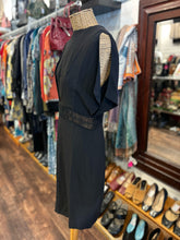Load image into Gallery viewer, Genny Black Viscose blend detail trim shortsleeve V cut Dress
