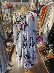 Yvonne S. white & multi Cotton abstract floral neck tie accent Dress, Gently Worn, Size XS