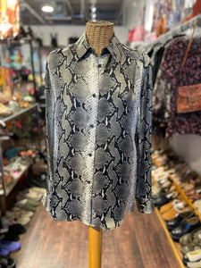 Khaite grey and brown Silk Snakeskin Print Longsleeve Button Up Top, Size 2