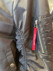 Anine Bing Black Satin Puffer pilot style Jacket, Size S/M