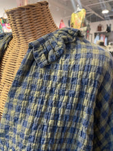 Load image into Gallery viewer, A Shirt Thing Blue &amp; Green Cotton Blend Checkered Ruffeld collar Top, Size P/S
