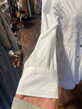 Load image into Gallery viewer, Ganni White 100% cotton ruched button down Top, Size 42
