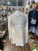 Load image into Gallery viewer, Injiri Ivory Cotton &amp; Silk dotted stitching blue stripe Top, Size S

