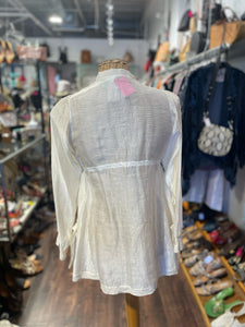 Injiri Ivory Cotton & Silk dotted stitching blue stripe Top, Size S