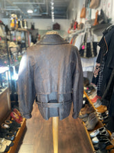 Load image into Gallery viewer, Michael Hoban Brown genuine leather worn in look belted Jacket, AS IS tear in lining, Size L
