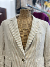 Load image into Gallery viewer, Veronica Beard White &amp; beige Cotton Blend Stripe Blazer cinched sleeves Jacket
