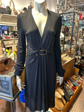Load image into Gallery viewer, GUCCI Black Viscose blend braided buckle Long sleeve Dress W/Gold hardware, As Is needs cleaning,Size M
