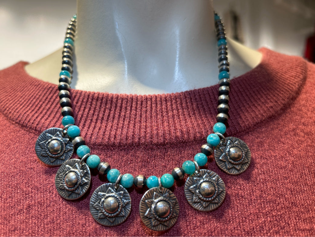 Lawrence Baca blue & silver 925 Amazonite Necklace, Collectible!