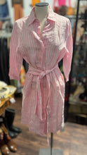 Load image into Gallery viewer, Seidensticker Pink &amp; White Linen stripes button down belt detail Shirt Dress
