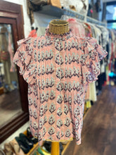 Load image into Gallery viewer, oliphant pink &amp; purple Cotton pintucked Ruffle short sleeve Top
