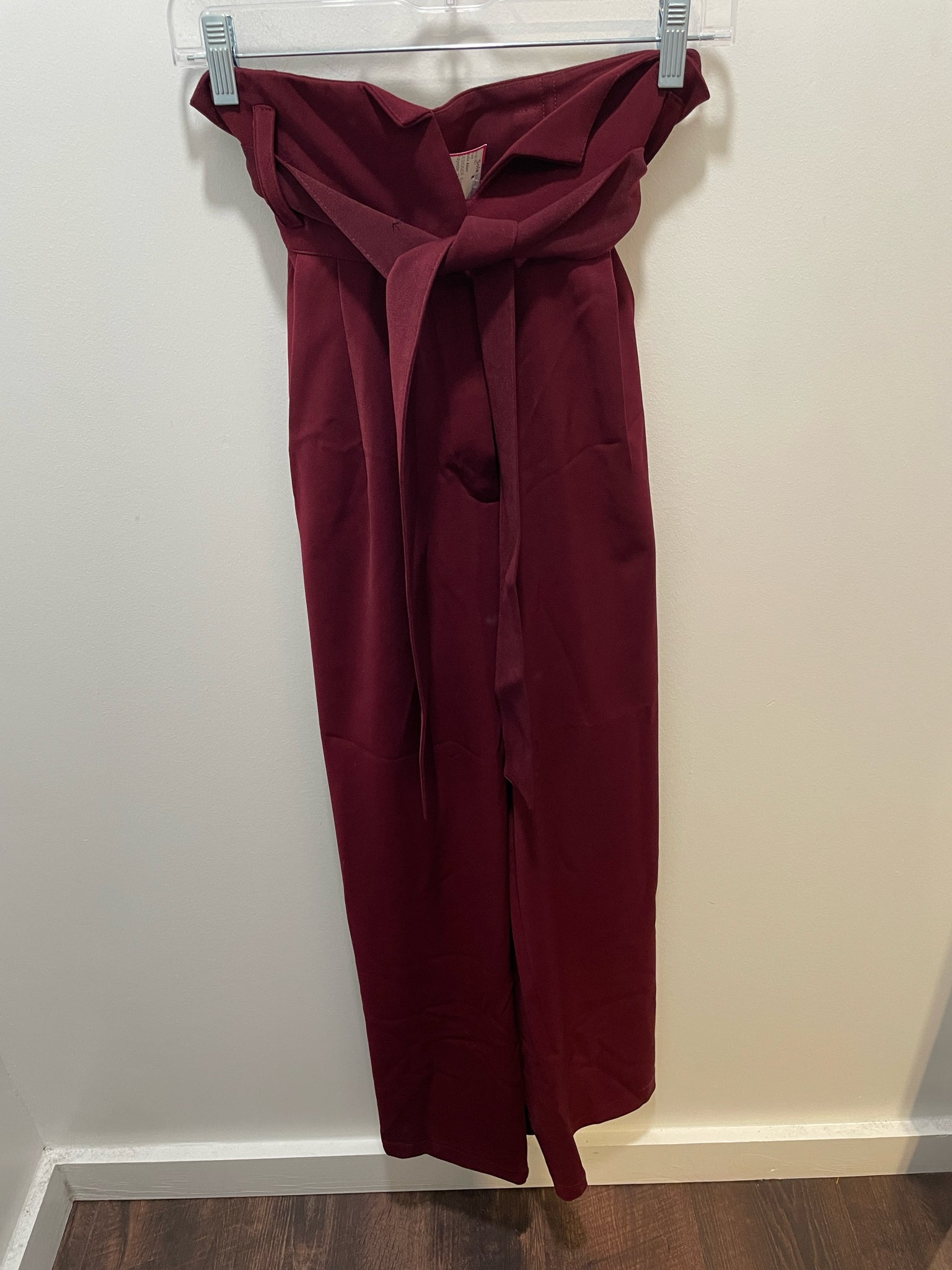 Julie Allert Burgundy Polyester Pleat High Waist belt detail Pant, Size S