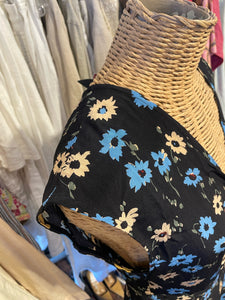 No. 6 Store black, blue, beige Silk Floral Maxi Dress, Size 2=M