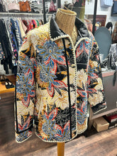 Load image into Gallery viewer, Avec Les Filles black, multicolor Cotton Blend quilt pattern Coat, Size M

