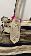 Load image into Gallery viewer, Eric Javits tan,white &amp; navy leather &amp; woven stripes Gold Hardware Purse
