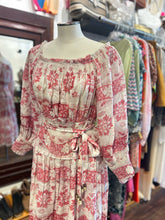 Load image into Gallery viewer, zimmermann bone and pink Linen Floral Waist detail off the shoulder Dress, Size 1=Small
