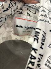Load image into Gallery viewer, Karl Lagerfeld white &amp; black Writing Print button down Top, Size S/M
