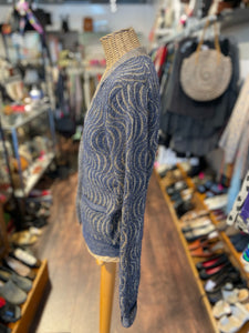 Dries V.Noten Blue & Gold Poly Swirl Button up glitter Sweater, Size M