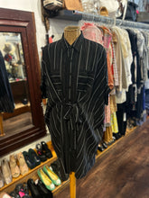 Load image into Gallery viewer, RUTI Black &amp; White striped button down belt detail Dress
