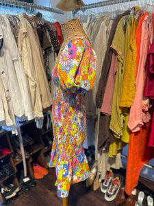 TWIST multi color Floral scrunched Dress, Size 8