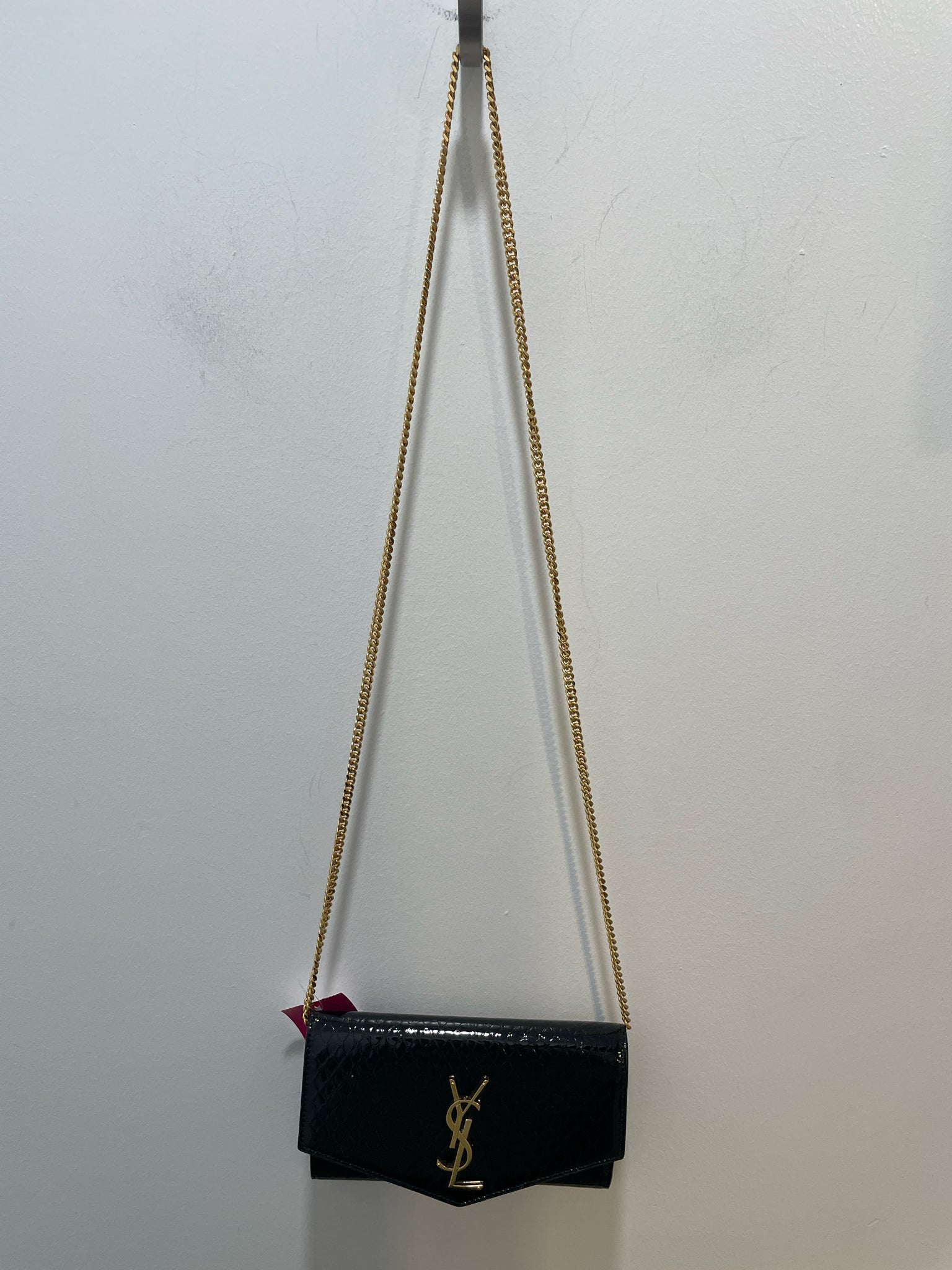 YSL Black & Gold patent leather python envelope Purse