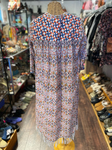 Roller Rabbit White, blue & red Cotton Floral Tassel Tie Dress, Size M