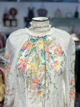 Load image into Gallery viewer, zimmermann bone &amp; multi Ramie Floral sheer long sleeve Top, Size 0=XS
