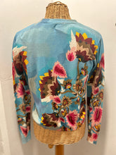 Load image into Gallery viewer, in bed with you Blue multi Cotton &amp; Silk Floral Button up long sleeve Sweater
