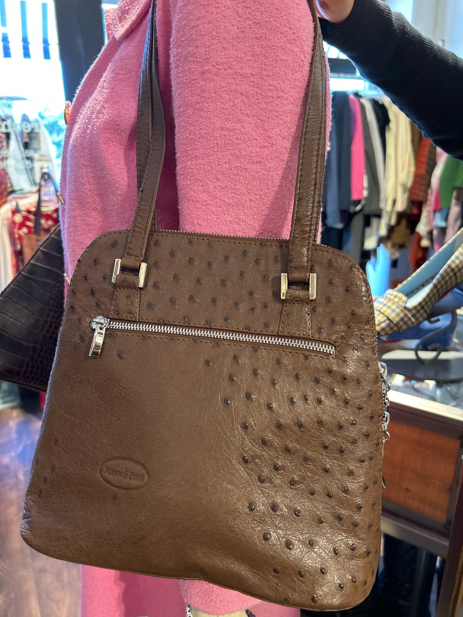 Amare Zuri Brown Genuine Ostrich Leather shoulder Purse – Sola Lucy
