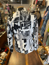 Load image into Gallery viewer, 38 purificacion garcia Black and white Algodon Newspaper Print w/red stitch Blazer, Size S/M
