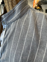 Load image into Gallery viewer, Hugo Flear Grey Linen W/white lines Button up long sleeve Top, Size 0=XS
