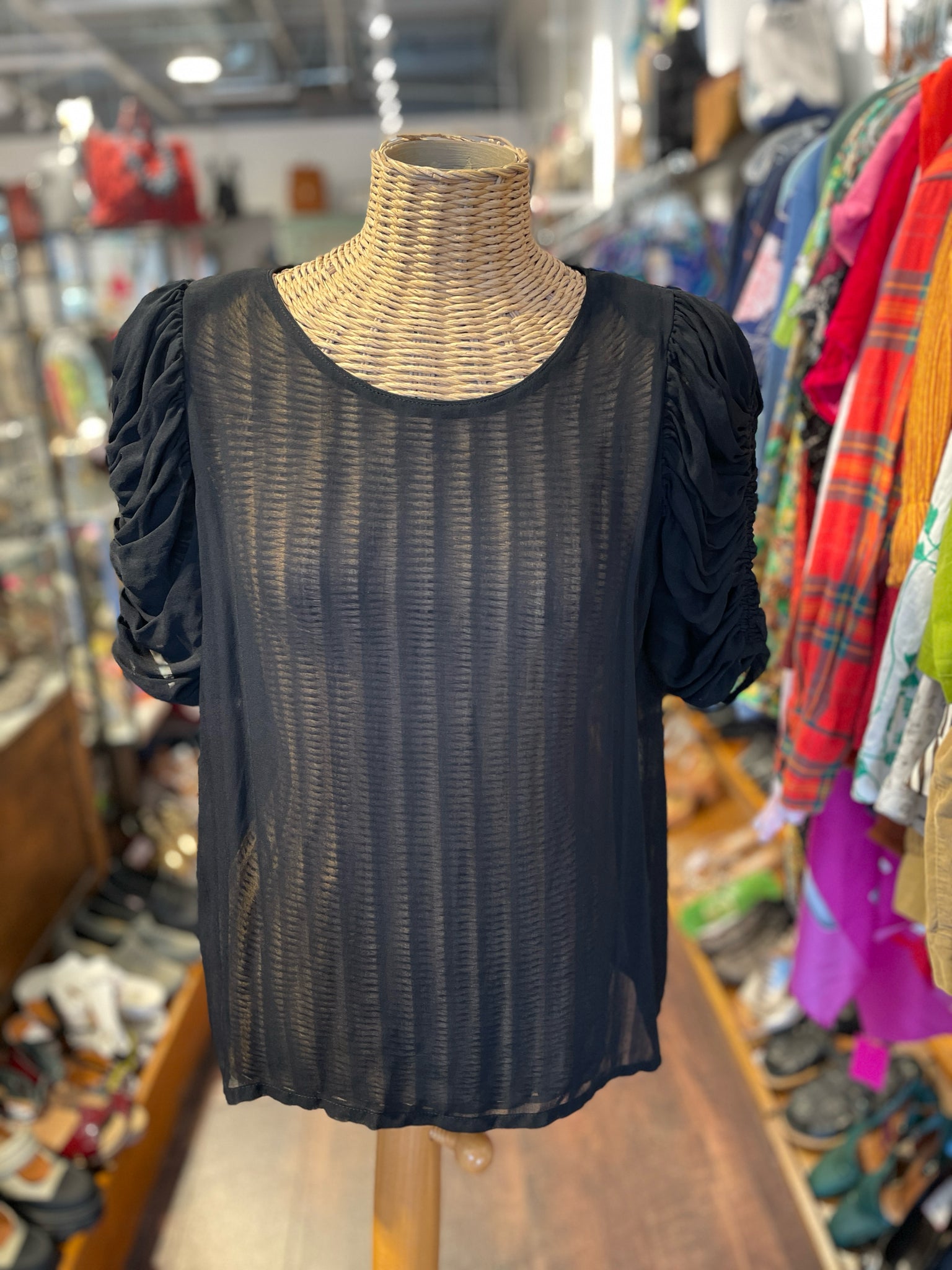 de pietri Black sheer ruffled sleeves Top, Size 44