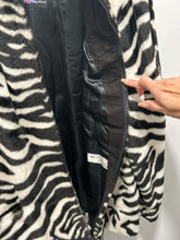 Load image into Gallery viewer, Lilli Ann Black &amp; White acrylic &amp; cotton Zebra Print w/zipper front Leather accent VINTAGE Coat, Size M/L
