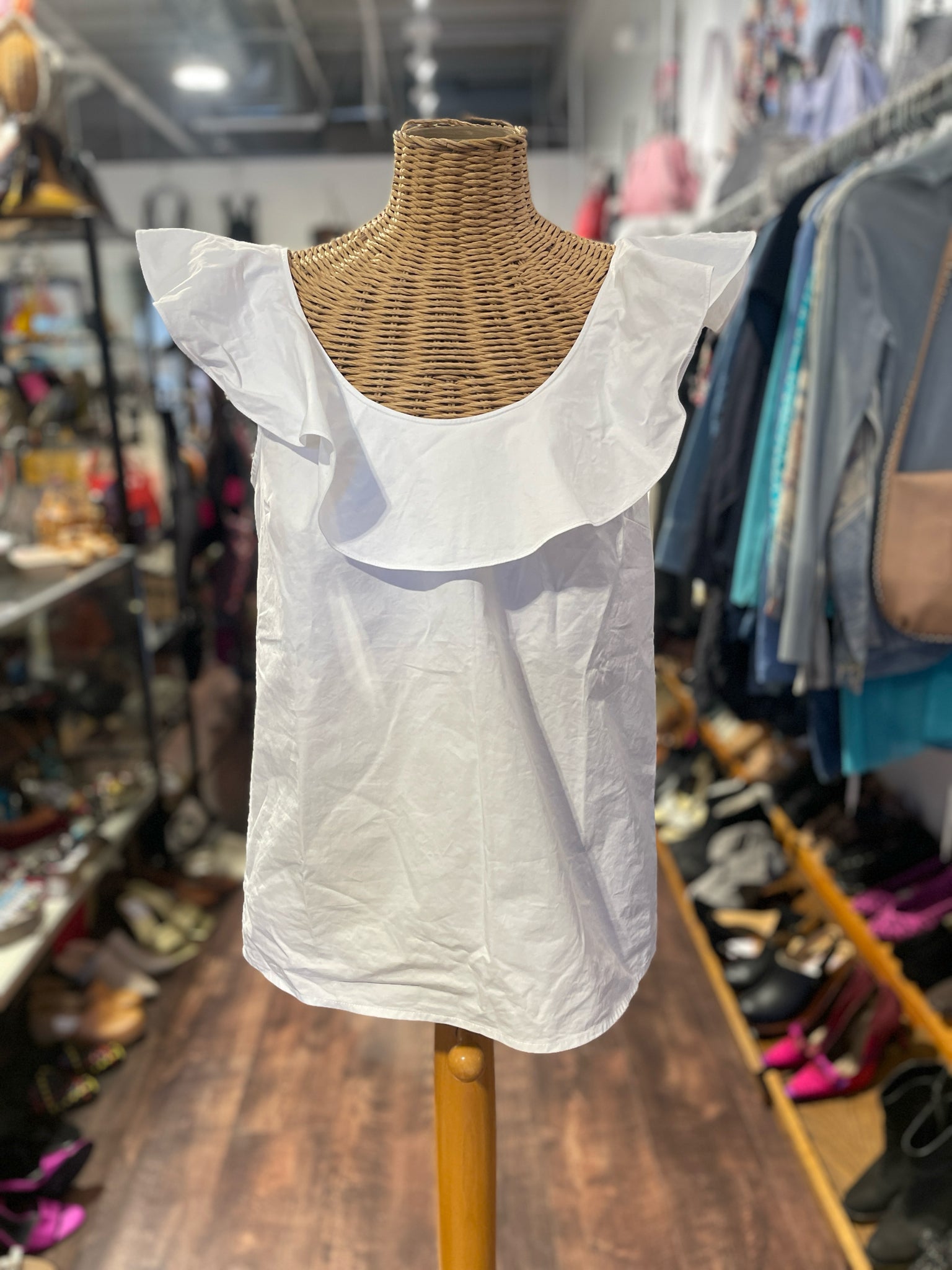Tory Burch White Cotton Ruffle Top, Size 6