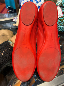 Gianvito Rossi Red Leather Flat W/gold Buckle Shoe, Size 42