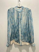 Load image into Gallery viewer, Proenza Schouler Blue &amp; Cream Silk sheer blouse Top, Size 6

