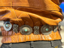 Load image into Gallery viewer, Adrienne Teeguarden Silver and brown Leather Western silver accent Belt, Size M/L
