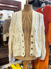 Load image into Gallery viewer, jenni kayne Cream Cotton Cable Knit brown buttons cardigan Sweater
