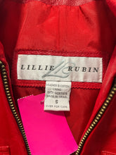 Load image into Gallery viewer, Lillie Rubin Vintage Red and gold Leather sparkle Cropped longsleeve bomber Jacket, Size S
