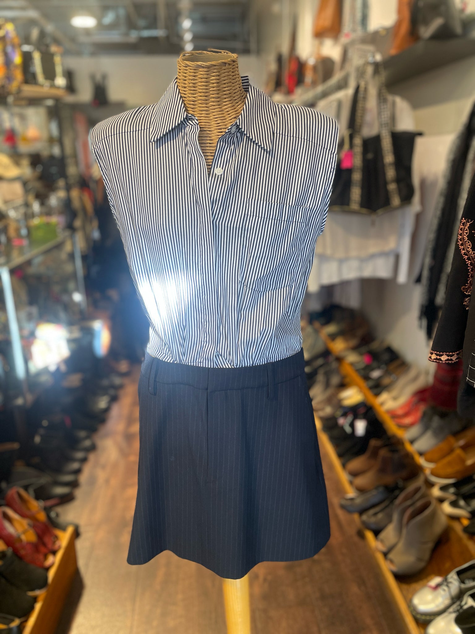 Simkhai Navy & Black Blend Stripe Deconstructed Dress, Size 8