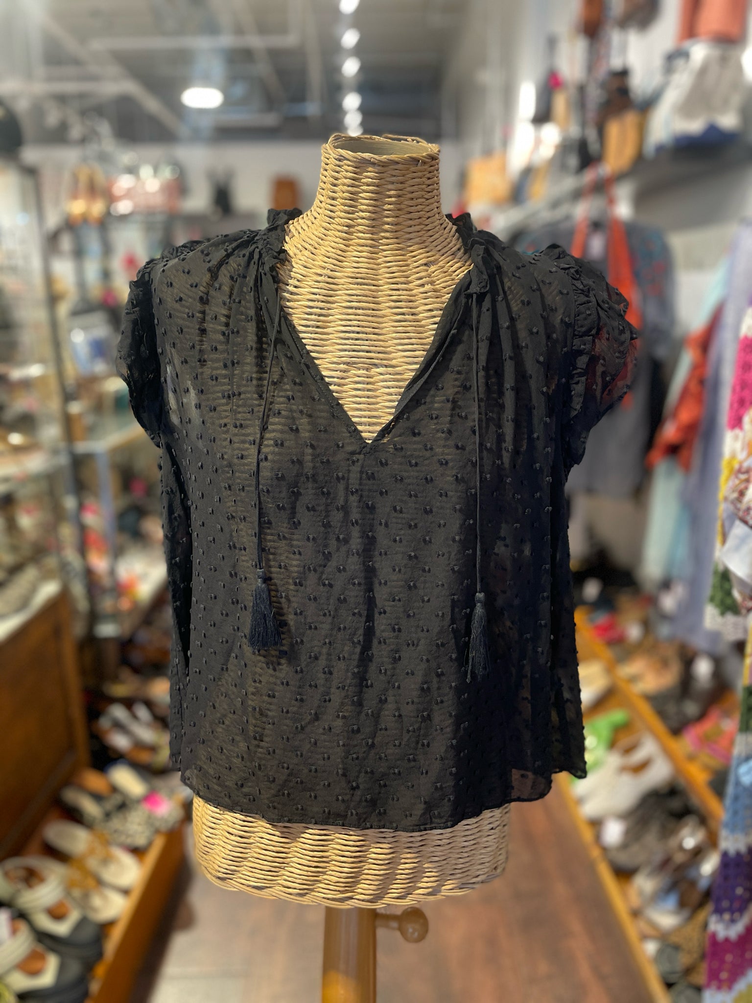 Ulla Johnson Black Silk Textured Short sleeve Top, Size 4