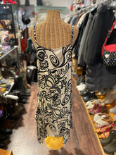 Load image into Gallery viewer, Krista Larson ivory &amp; black Satin Floral assymetrical hem Dress, Size One Size
