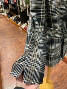 Theory Black & Brown Blend Belted Plaid Blazer, Size 6
