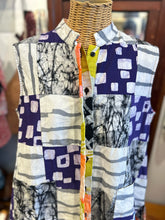 Load image into Gallery viewer, Zuri purple, grey multi coton &amp; poly Patchwork Button up Sleeveless Top, Size M
