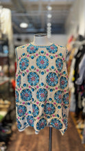 Load image into Gallery viewer, Frances Valentine ivory,blue &amp; pink Knit embroidered sequin Sleeveless Top, Size M/L
