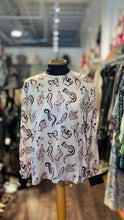 Load image into Gallery viewer, ESCADA beige &amp; pink Silk fashion print high collar blouse, Size 36
