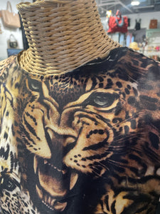 Roberto Cavalli Brown 100% silk Animal Print Short sleeve Dress, Size 44