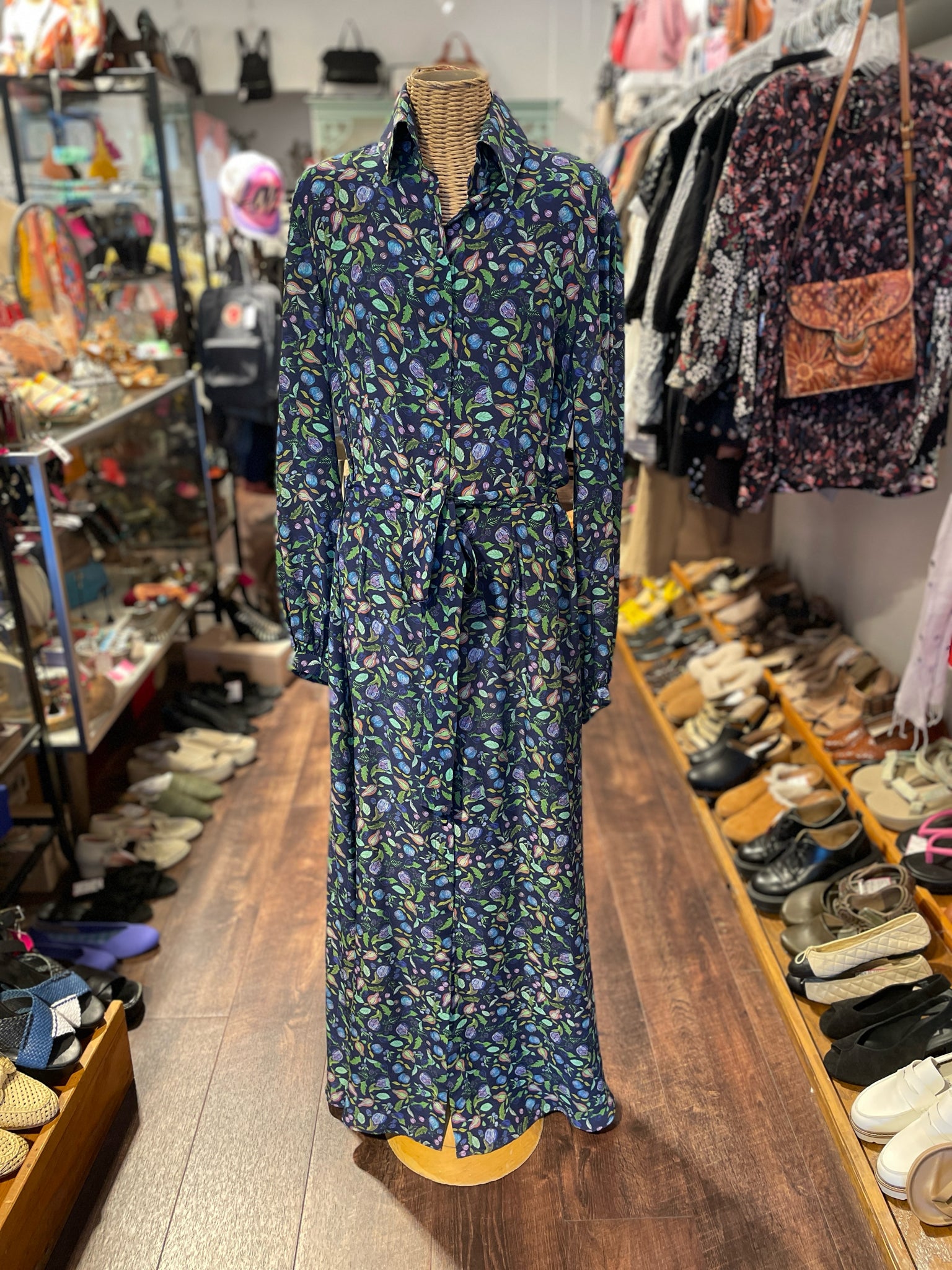 Catherine Prevost blue and green Silk Blend Floral Dress, Size L
