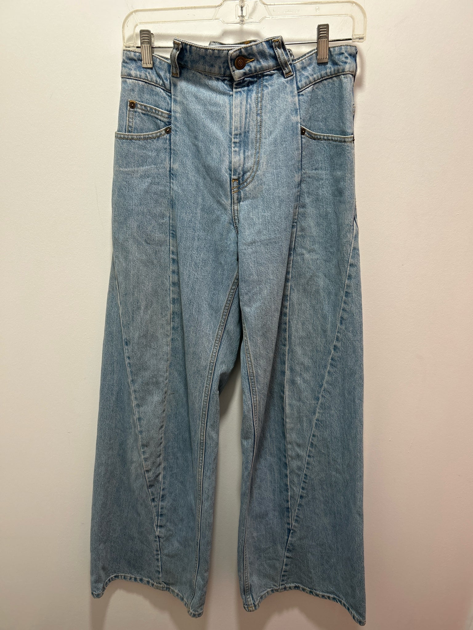 Maison Margiela Blue Cotton stitching Wide Leg HIGH WAIST Jeans, Size 38
